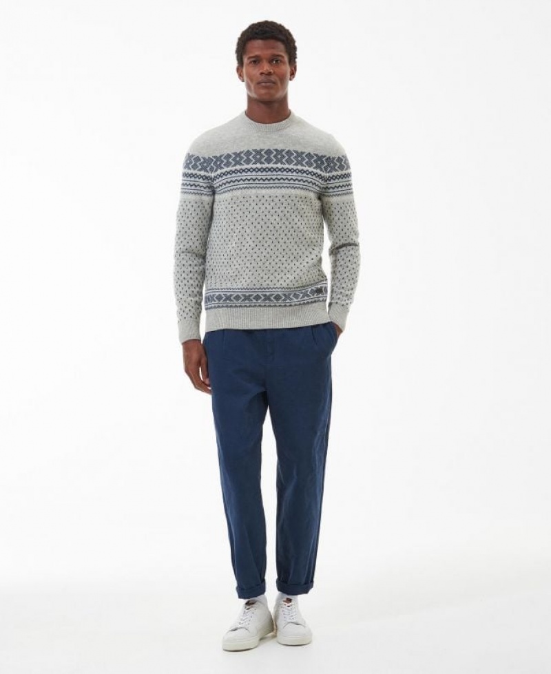 Grey / Blue Men Barbour Essential Fairisle Sweatshirt | US-1342QBTSU