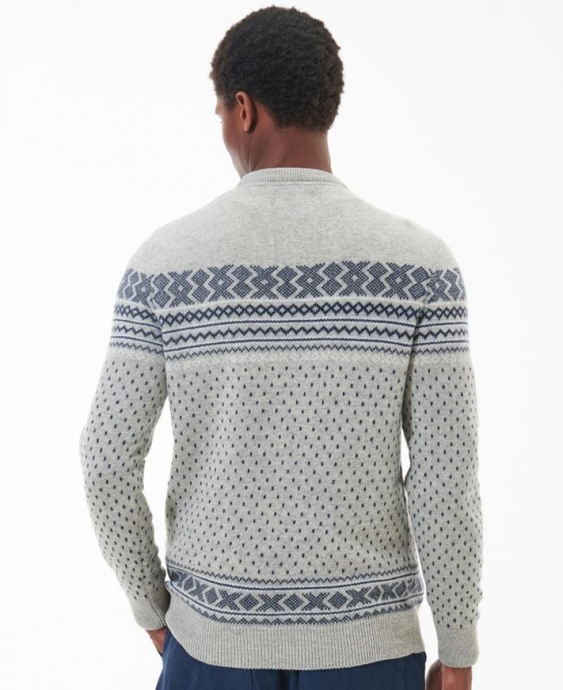 Grey / Blue Men Barbour Essential Fairisle Sweatshirt | US-1342QBTSU