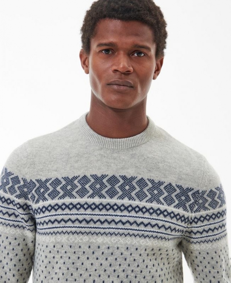 Grey / Blue Men Barbour Essential Fairisle Sweatshirt | US-1342QBTSU