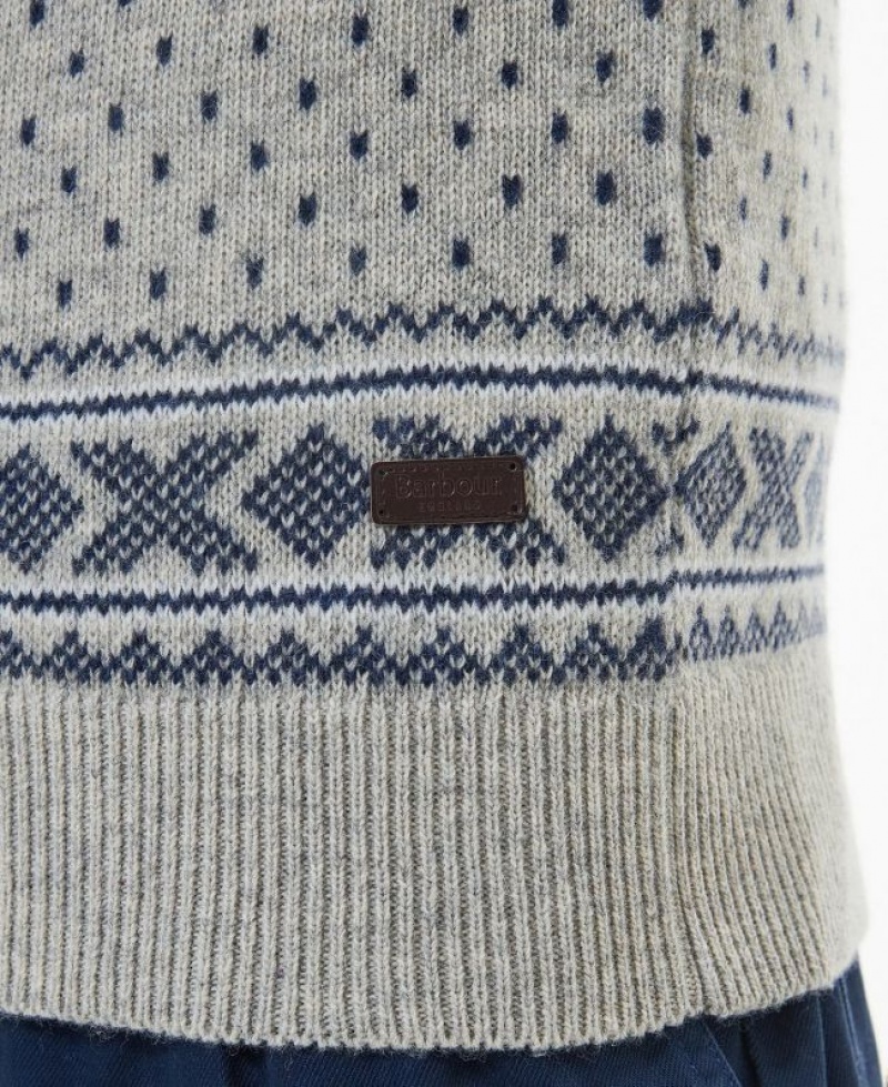 Grey / Blue Men Barbour Essential Fairisle Sweatshirt | US-1342QBTSU