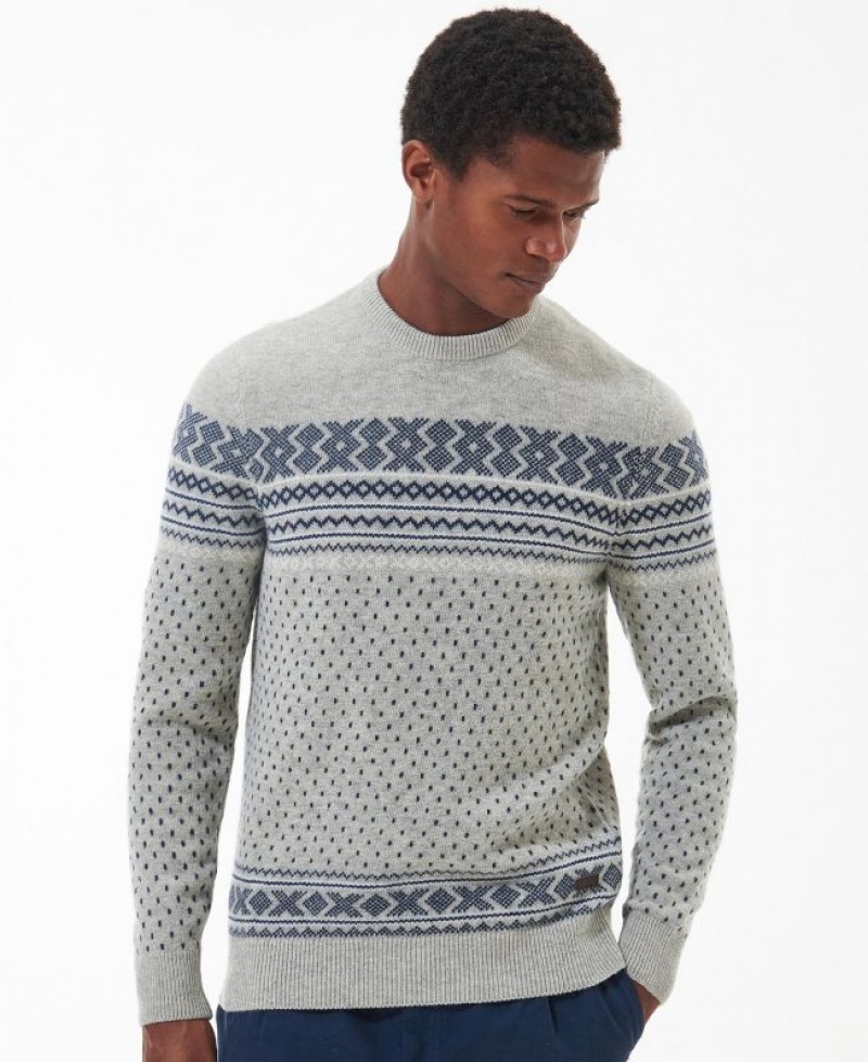 Grey / Blue Men Barbour Essential Fairisle Sweatshirt | US-1342QBTSU