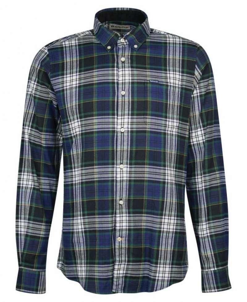 Grey / Blue / Green Men Barbour Crossfell Tailored Shirts | US-4816RDIOP