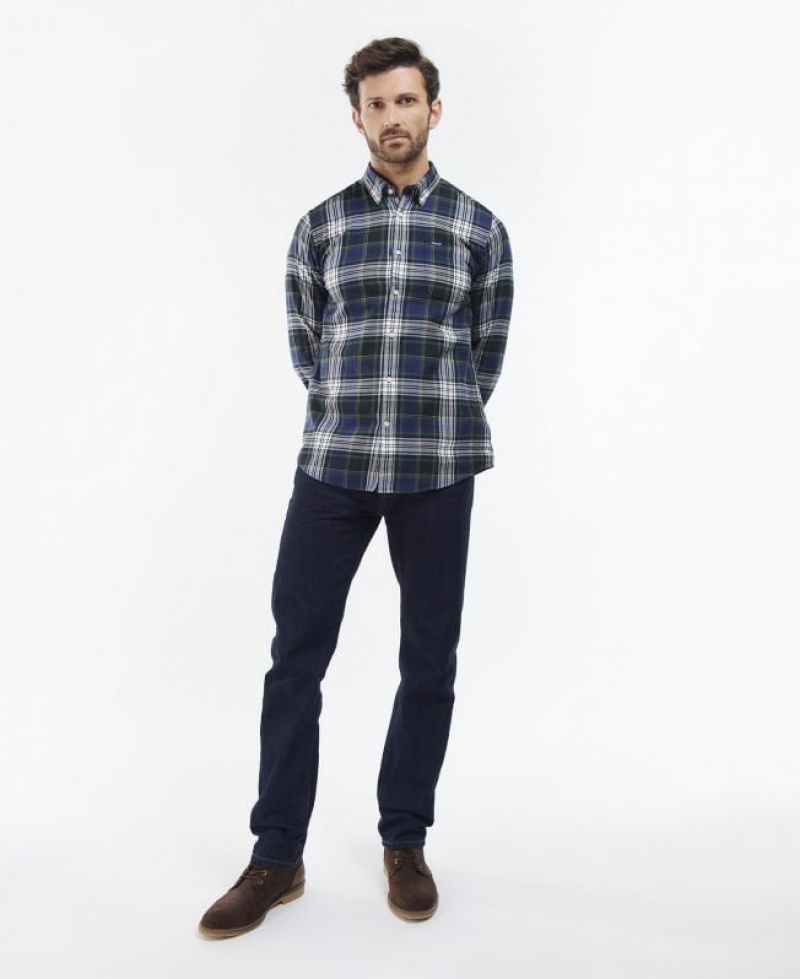 Grey / Blue / Green Men Barbour Crossfell Tailored Shirts | US-4816RDIOP