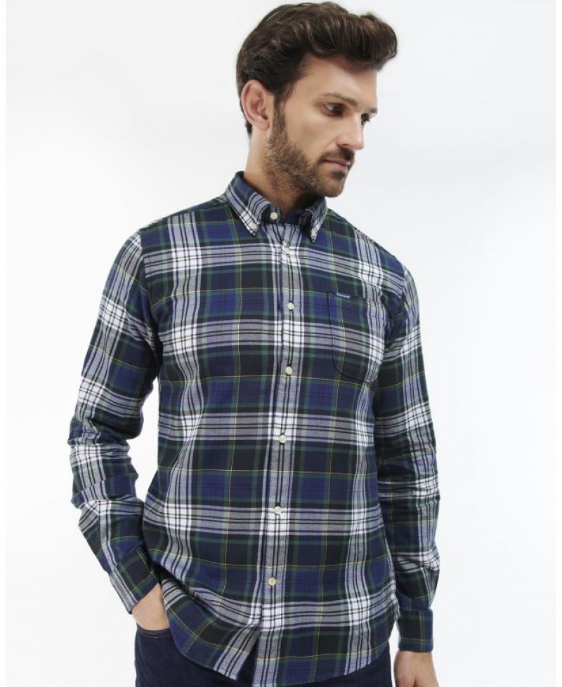 Grey / Blue / Green Men Barbour Crossfell Tailored Shirts | US-4816RDIOP