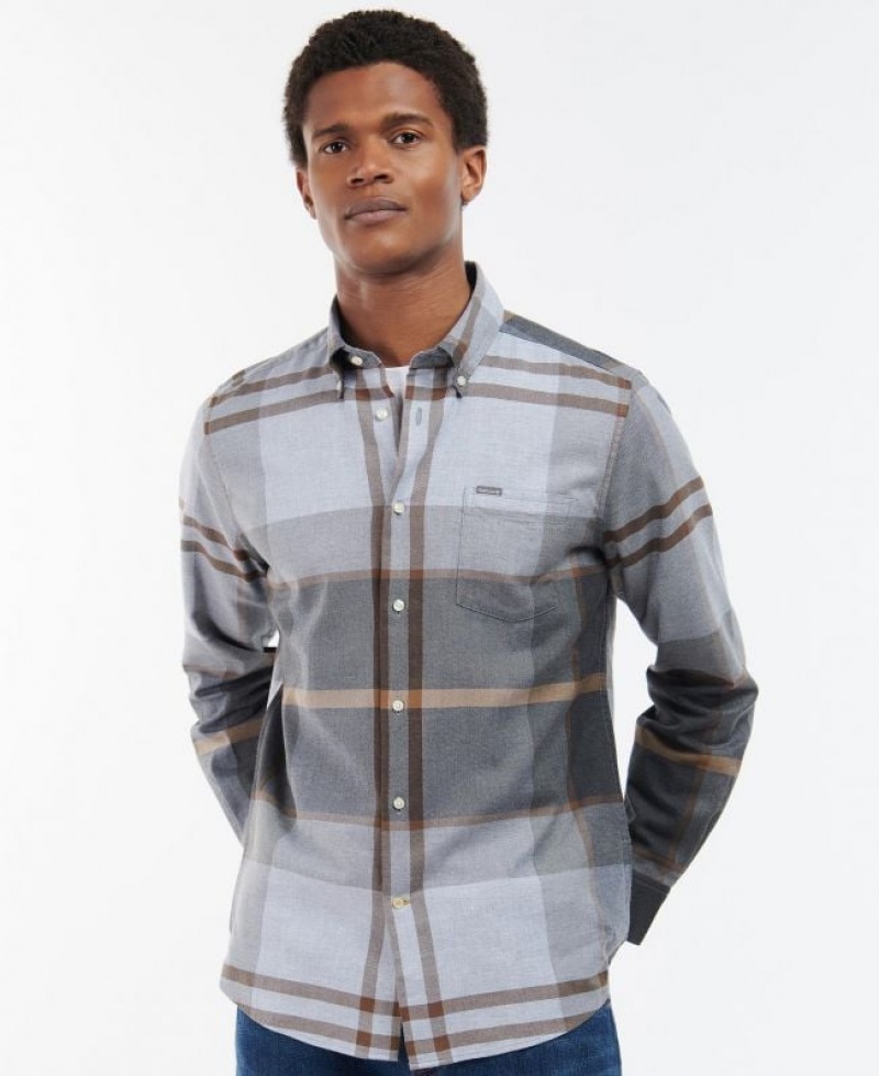 Grey / Dark Grey Men Barbour Dunoon Tailored Shirts | US-5830UOKHP