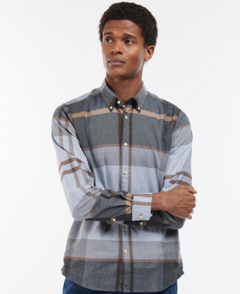 Grey / Dark Grey Men Barbour Iceloch Tailored Shirts | US-4190AIQOE