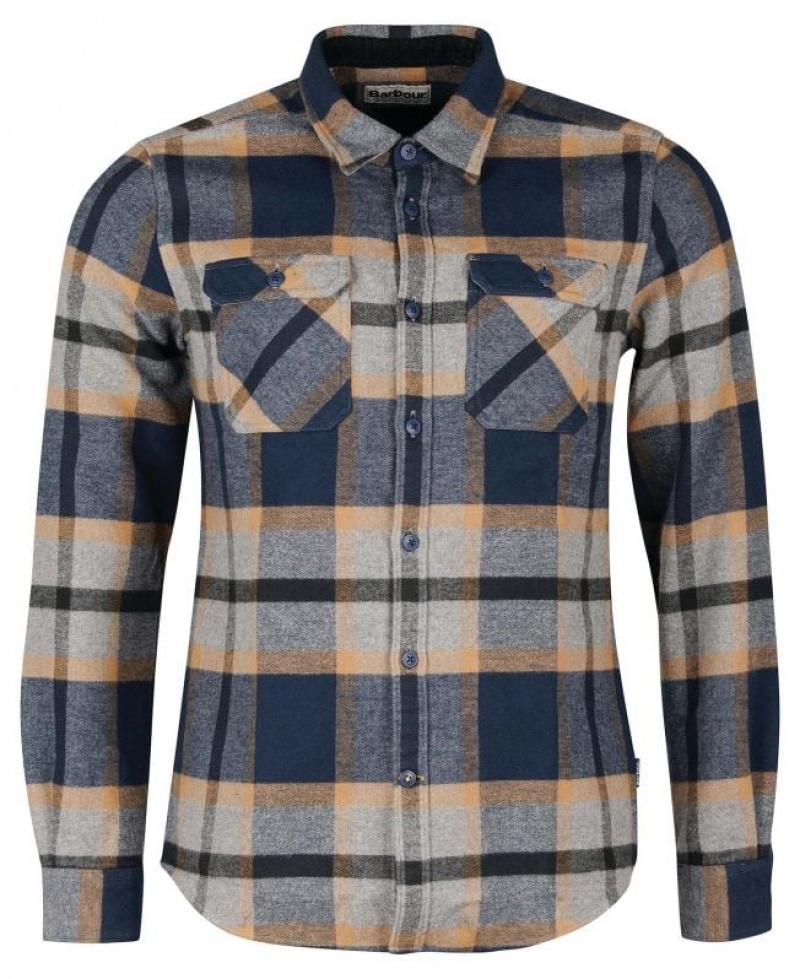 Grey / Navy Men Barbour Rhobell Tailored Shirts | US-9702JWRAV