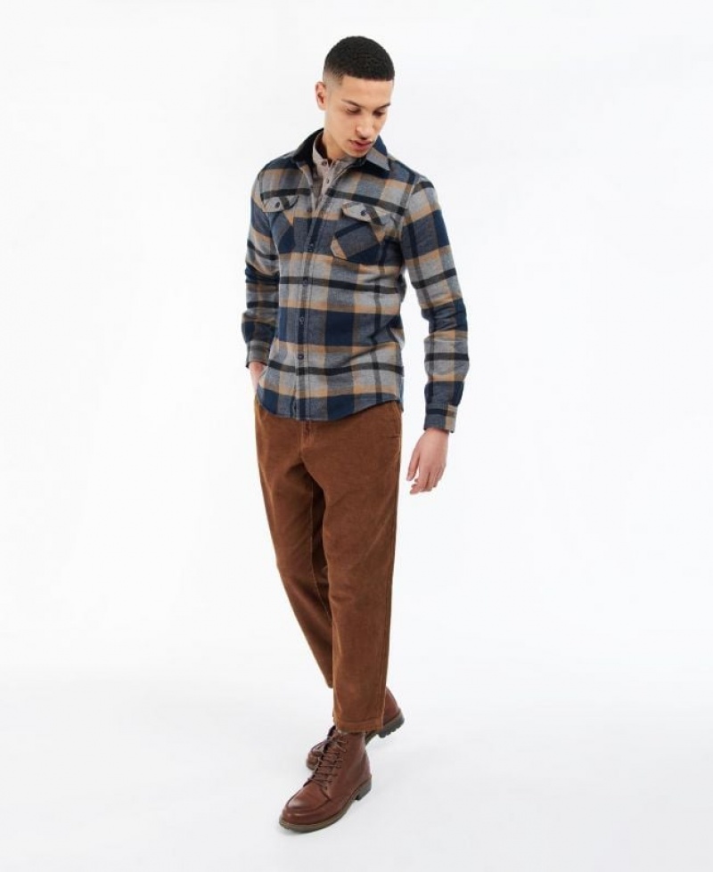 Grey / Navy Men Barbour Rhobell Tailored Shirts | US-9702JWRAV