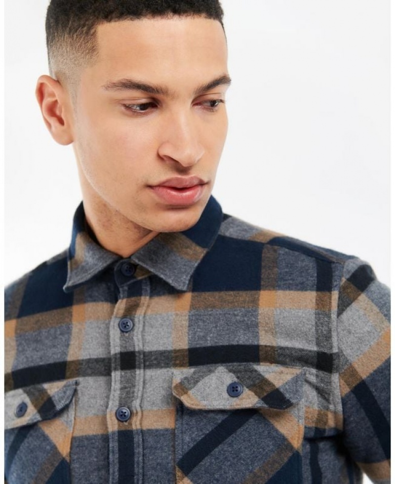 Grey / Navy Men Barbour Rhobell Tailored Shirts | US-9702JWRAV