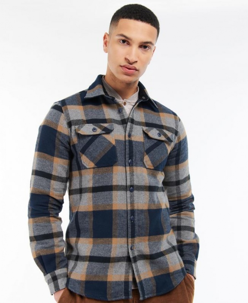 Grey / Navy Men Barbour Rhobell Tailored Shirts | US-9702JWRAV