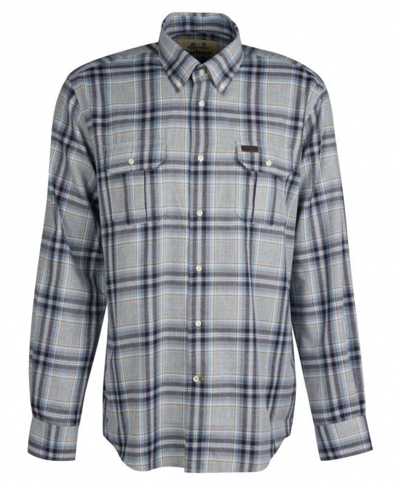 Grey / Navy Men Barbour Singsby Thermo Weave Shirts | US-8591EKRYS