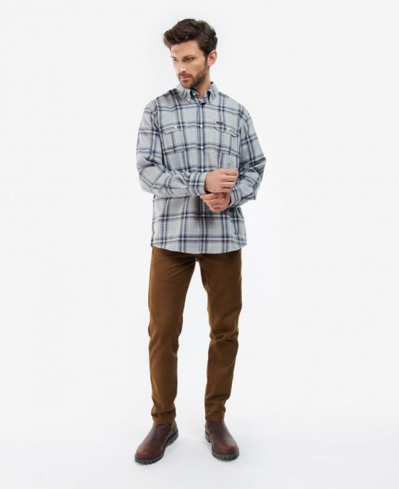 Grey / Navy Men Barbour Singsby Thermo Weave Shirts | US-8591EKRYS