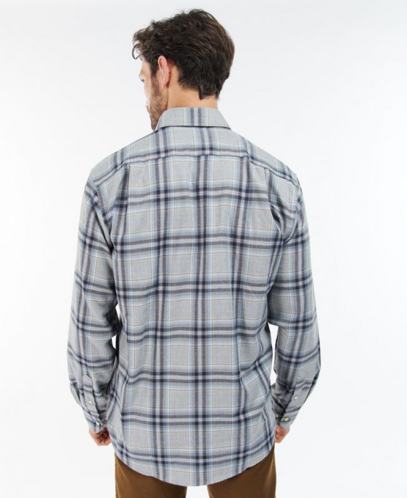 Grey / Navy Men Barbour Singsby Thermo Weave Shirts | US-8591EKRYS