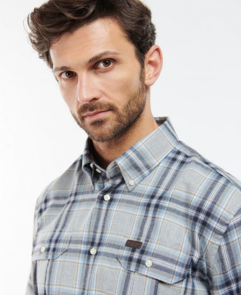 Grey / Navy Men Barbour Singsby Thermo Weave Shirts | US-8591EKRYS