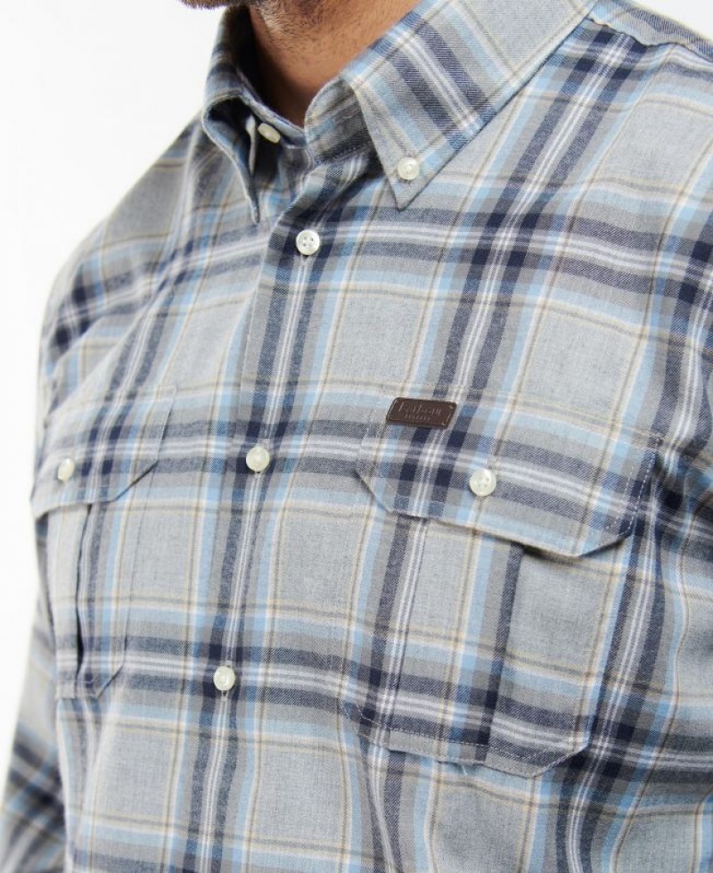 Grey / Navy Men Barbour Singsby Thermo Weave Shirts | US-8591EKRYS