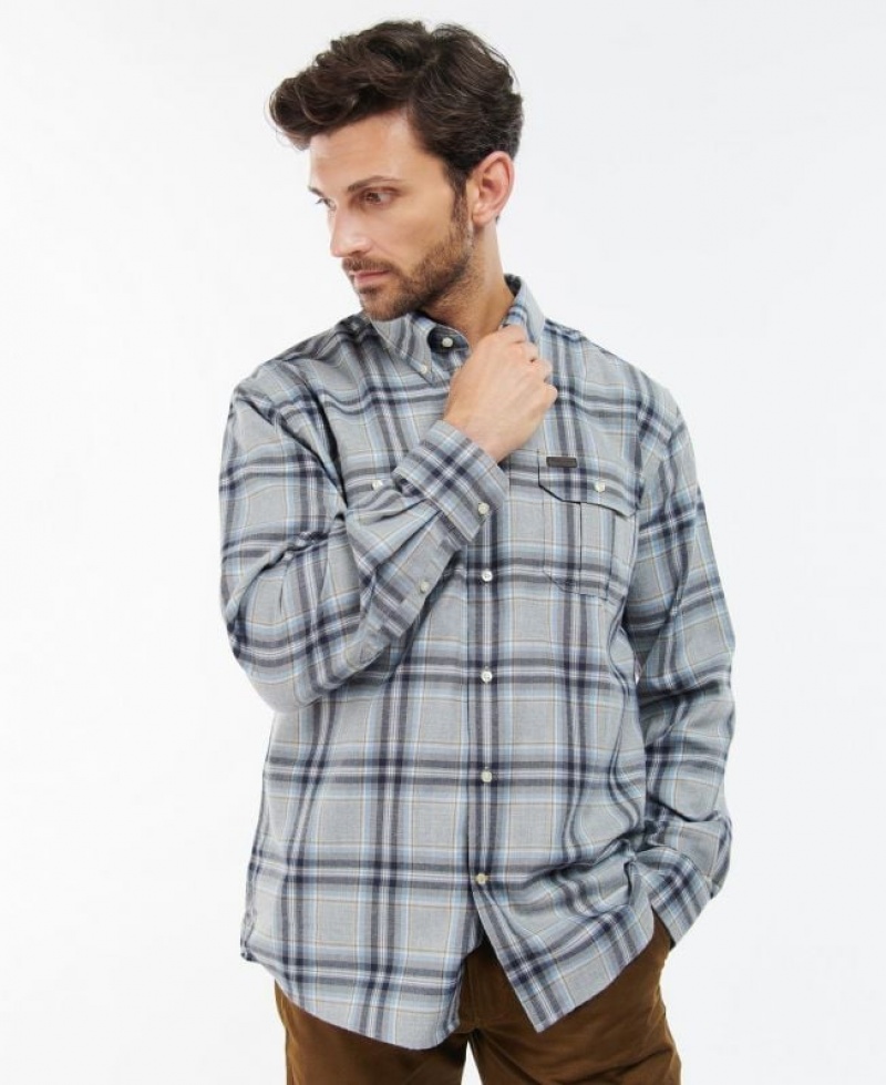 Grey / Navy Men Barbour Singsby Thermo Weave Shirts | US-8591EKRYS