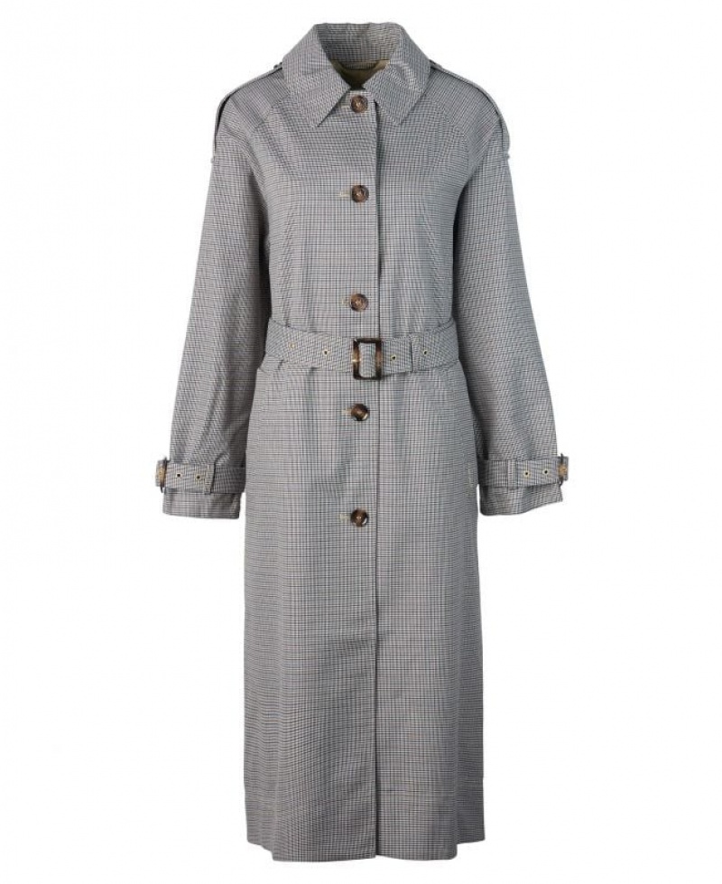 Grey / Navy Women Barbour Marie Showerproof Trench Coat | US-6841MNYZH