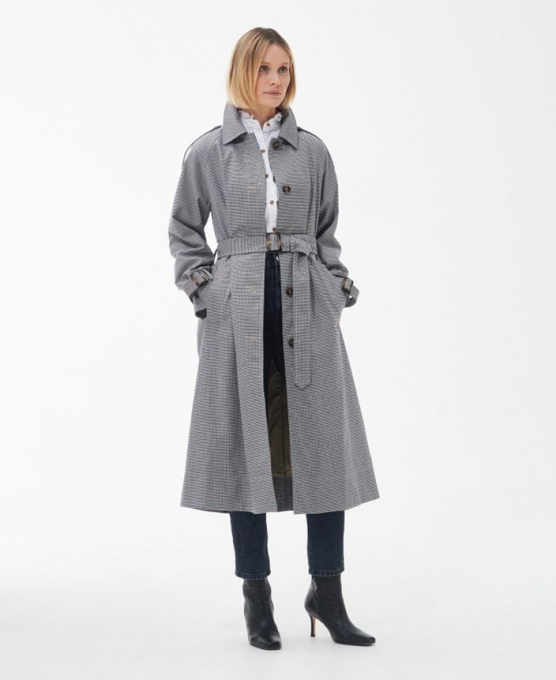 Grey / Navy Women Barbour Marie Showerproof Trench Coat | US-6841MNYZH