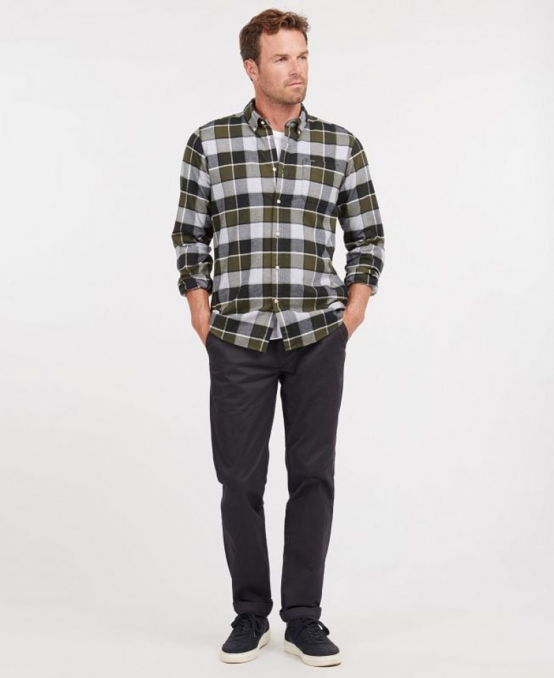 Grey / Olive Men Barbour Valley Tailored Shirts | US-6841YSOFQ