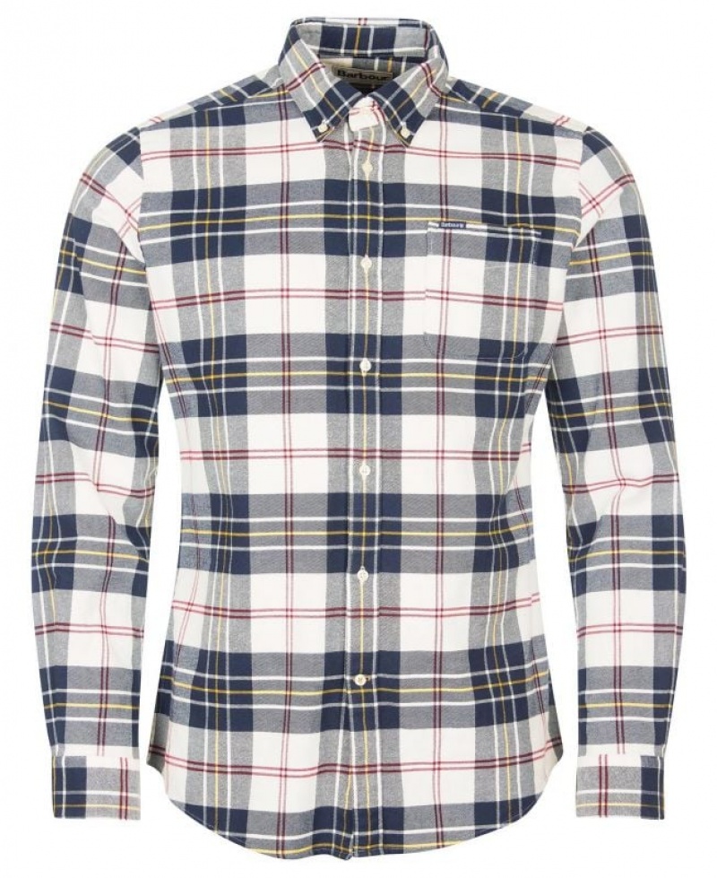 Grey / White / Navy Men Barbour Ronan Tailored Check Shirts | US-6790BILVQ