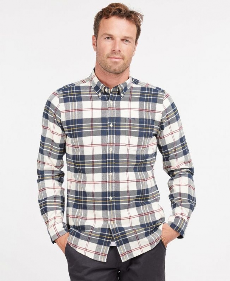 Grey / White / Navy Men Barbour Ronan Tailored Check Shirts | US-6790BILVQ