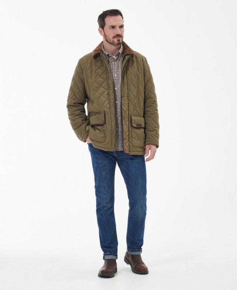 Khaki Men Barbour Burton Quilted Jacket | US-0834OQPUF