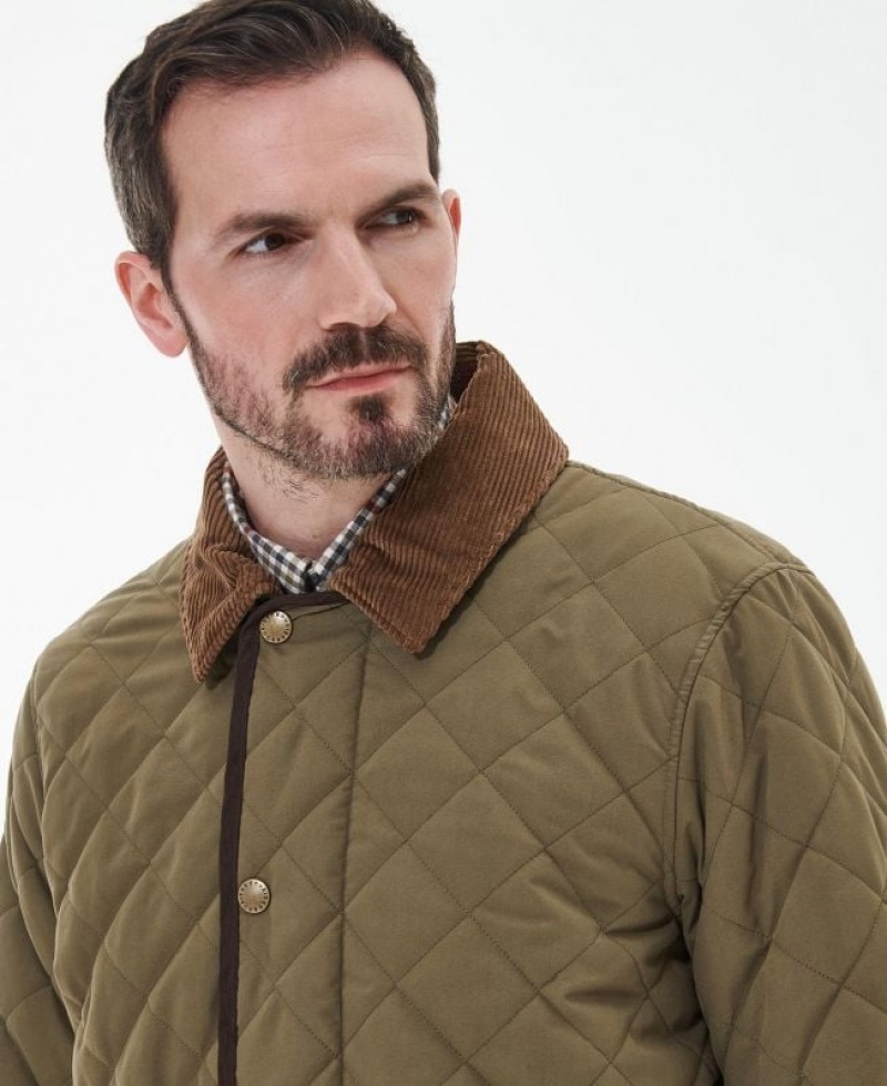 Khaki Men Barbour Burton Quilted Jacket | US-0834OQPUF