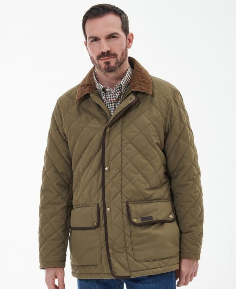 Khaki Men Barbour Burton Quilted Jacket | US-0834OQPUF