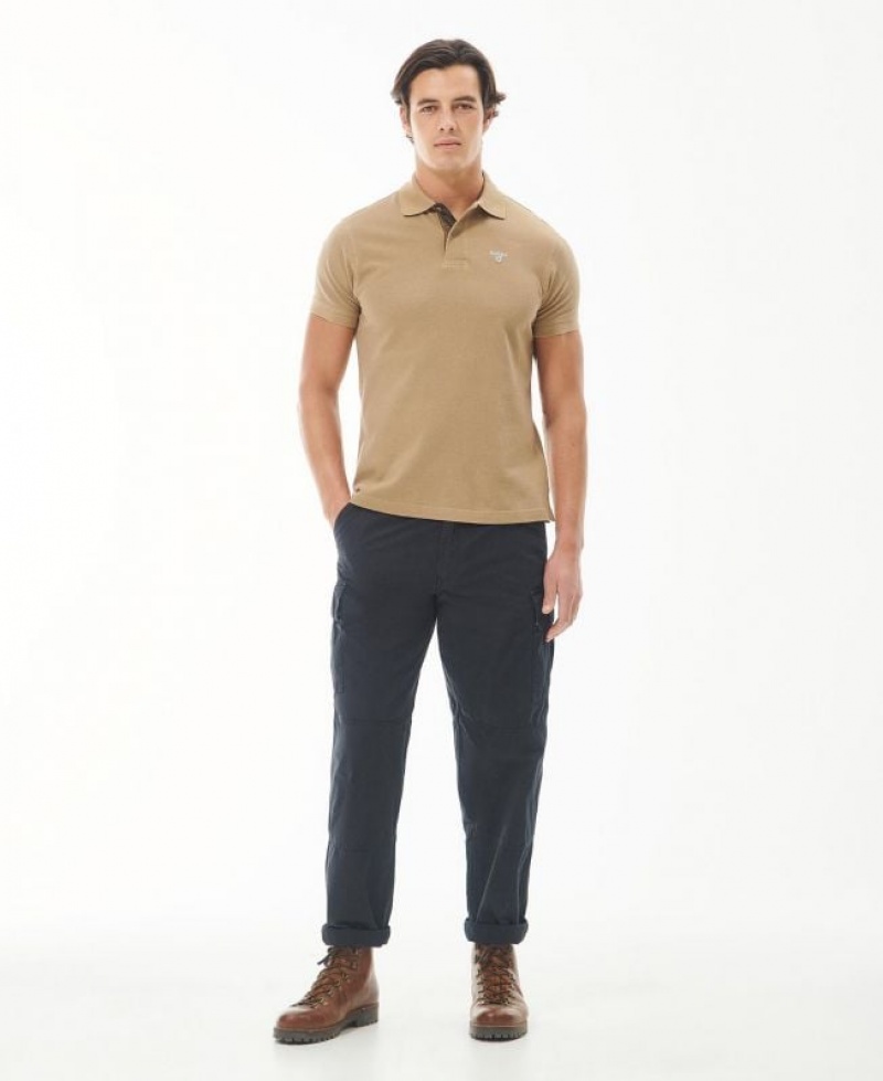 Khaki Men Barbour Cotton Polo Shirt | US-7520TWQDH