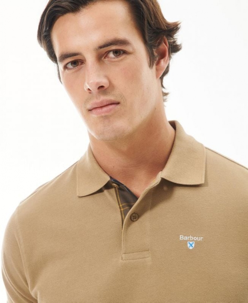 Khaki Men Barbour Cotton Polo Shirt | US-7520TWQDH