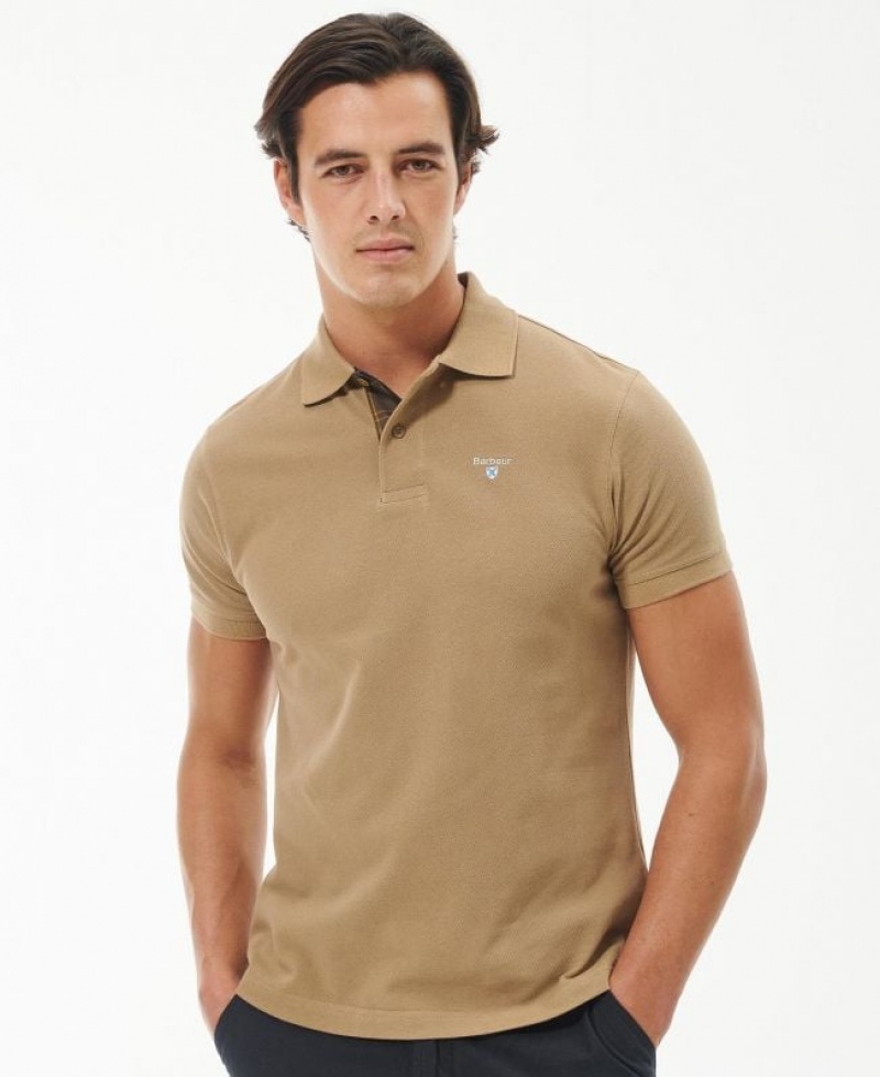 Khaki Men Barbour Cotton Polo Shirt | US-7520TWQDH