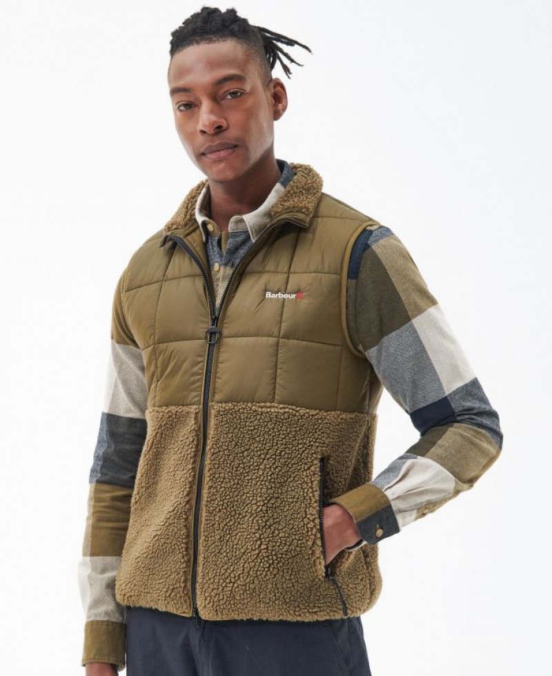 Khaki Men Barbour Fell Fleece Vest | US-1927GUPWA