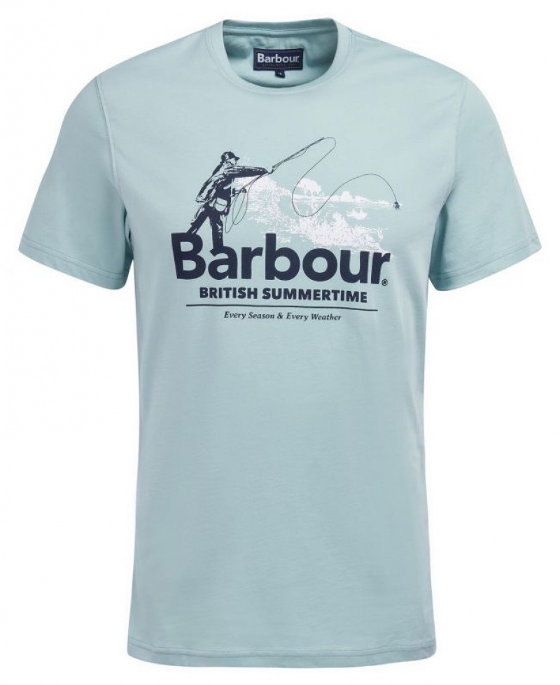 Light Blue Men Barbour Cast T-Shirts | US-3694VGYDC