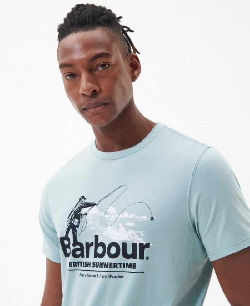 Light Blue Men Barbour Cast T-Shirts | US-3694VGYDC