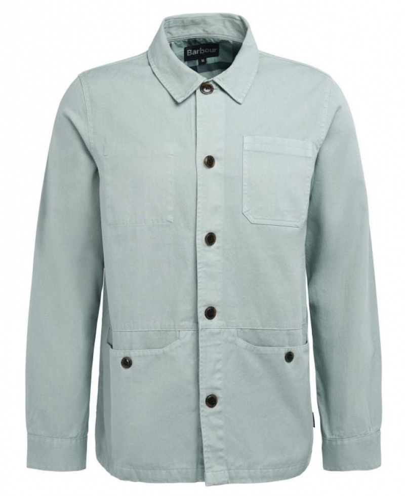 Light Blue Men Barbour Dene Overshirt | US-1985YTHFI