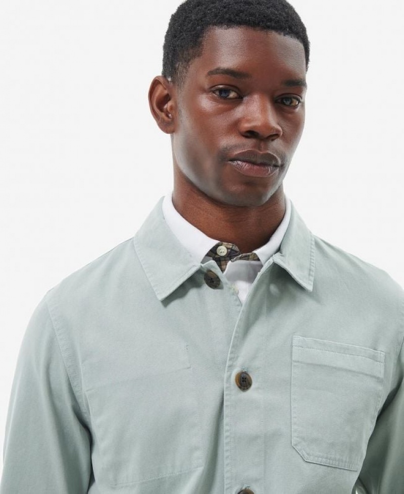 Light Blue Men Barbour Dene Overshirt | US-1985YTHFI