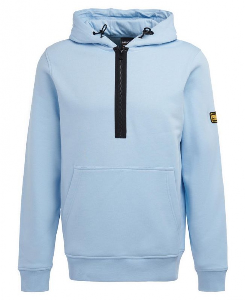 Light Blue Men Barbour International Badge Half-Zip Hoodie | US-9231JKMPH