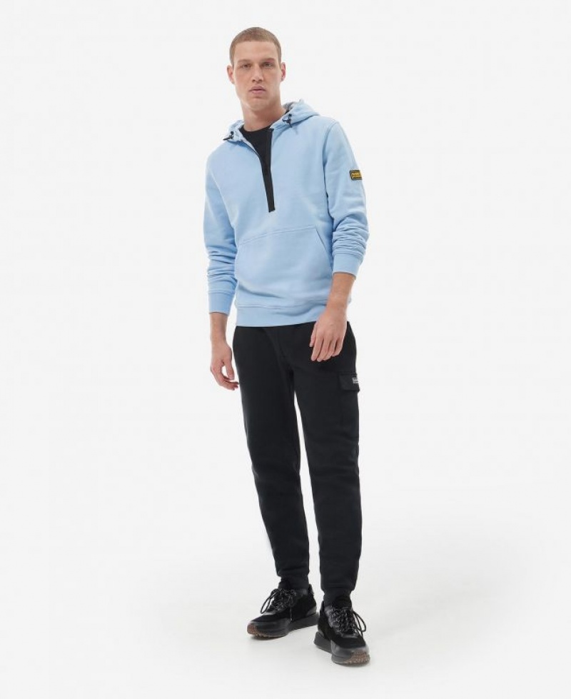 Light Blue Men Barbour International Badge Half-Zip Hoodie | US-9231JKMPH