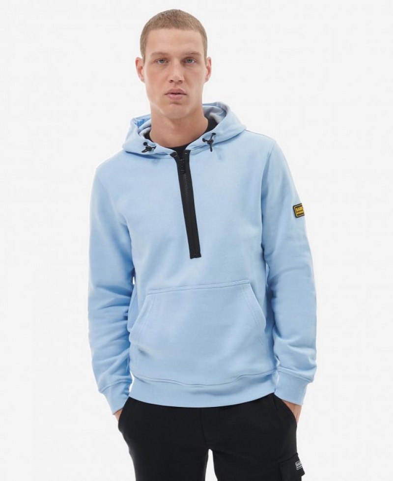 Light Blue Men Barbour International Badge Half-Zip Hoodie | US-9231JKMPH