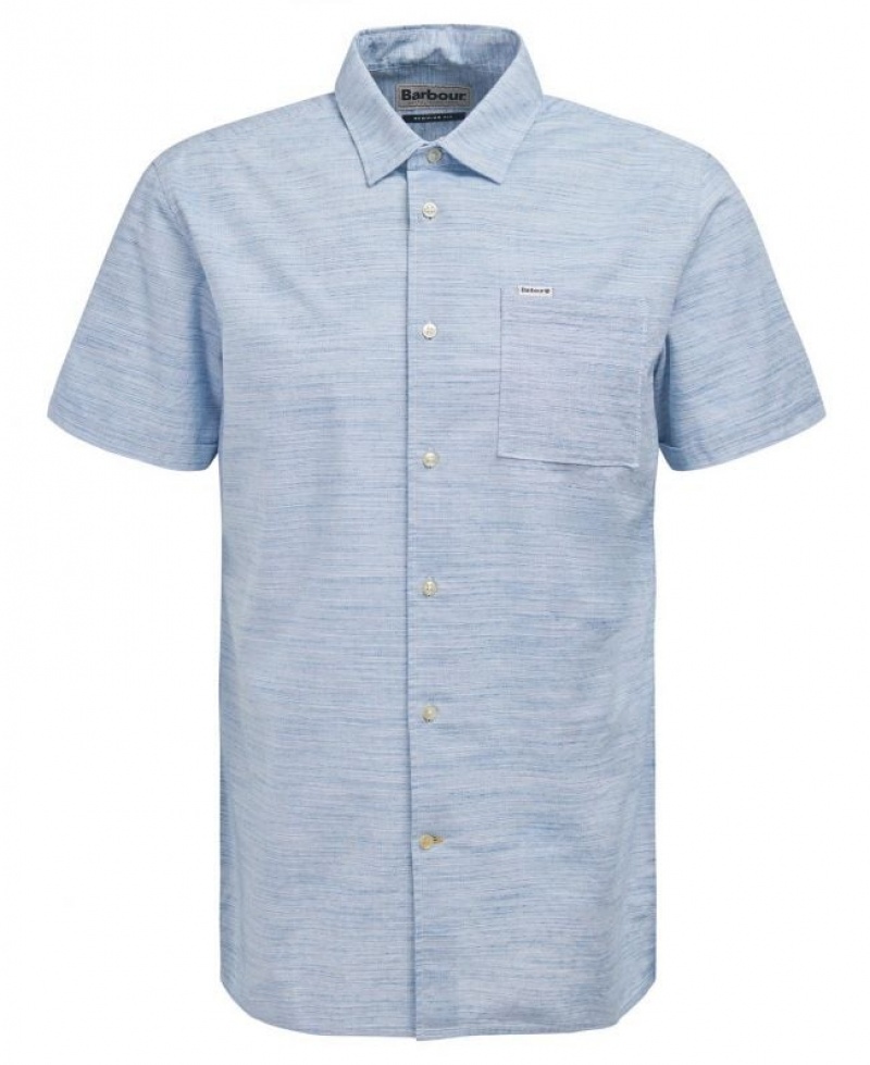 Light Blue Men Barbour Seaswell Summer Shirts | US-7604VRSDX