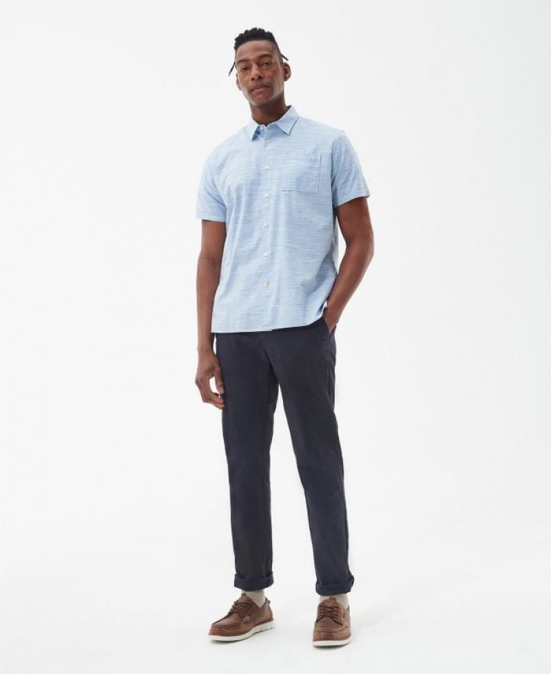 Light Blue Men Barbour Seaswell Summer Shirts | US-7604VRSDX