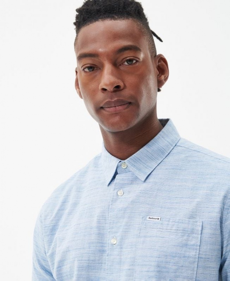 Light Blue Men Barbour Seaswell Summer Shirts | US-7604VRSDX