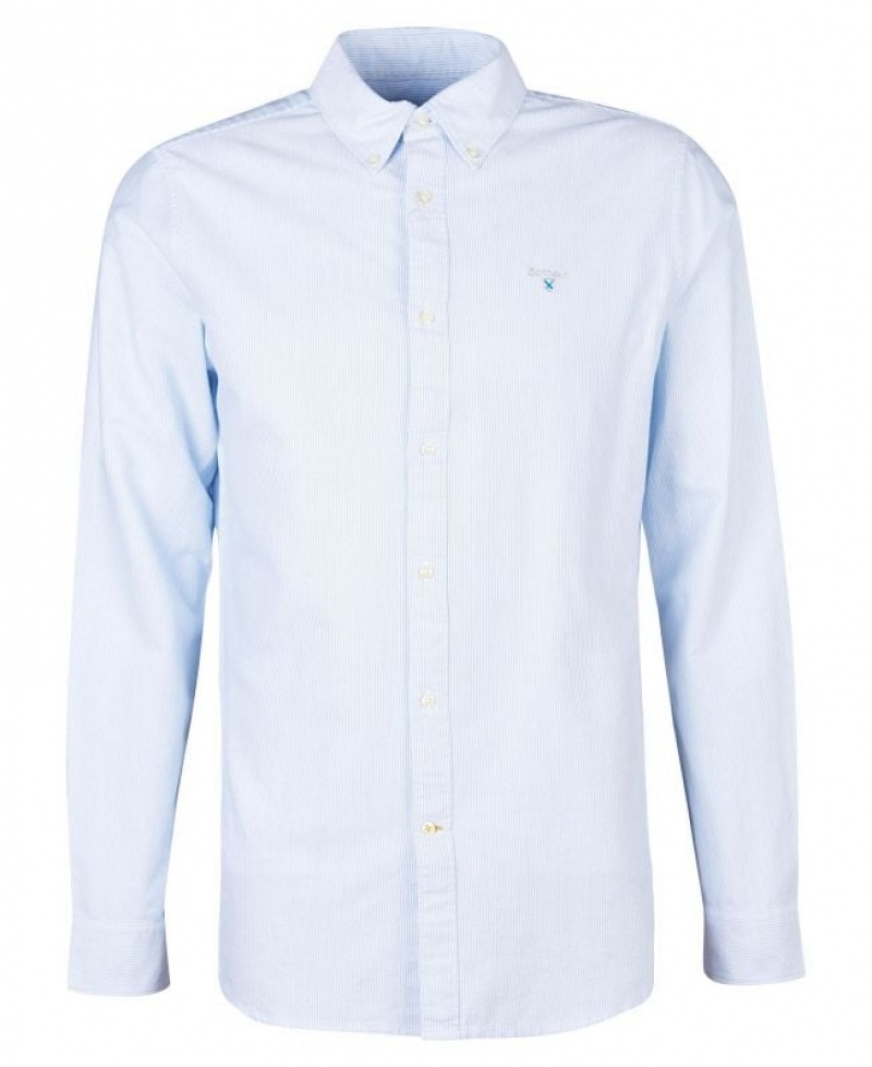 Light Blue Men Barbour Striped Oxford Tailored Shirts | US-0396GNOPS