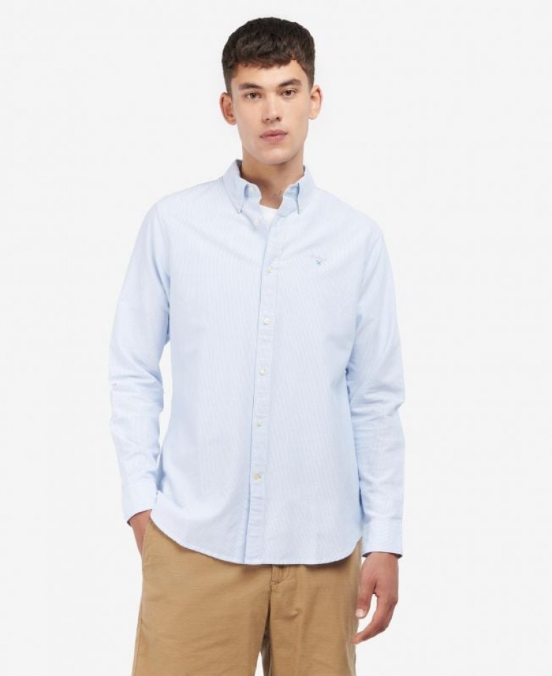 Light Blue Men Barbour Striped Oxford Tailored Shirts | US-0396GNOPS