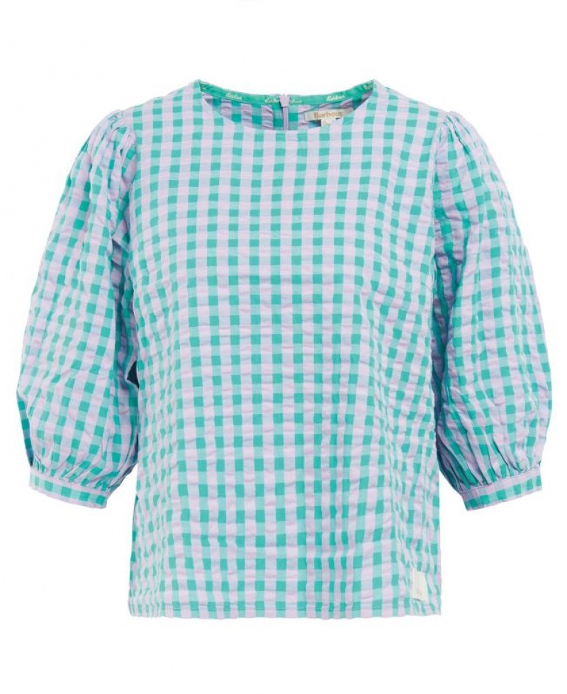 Light Blue Women Barbour Geranium Blouses | US-8564KILQO