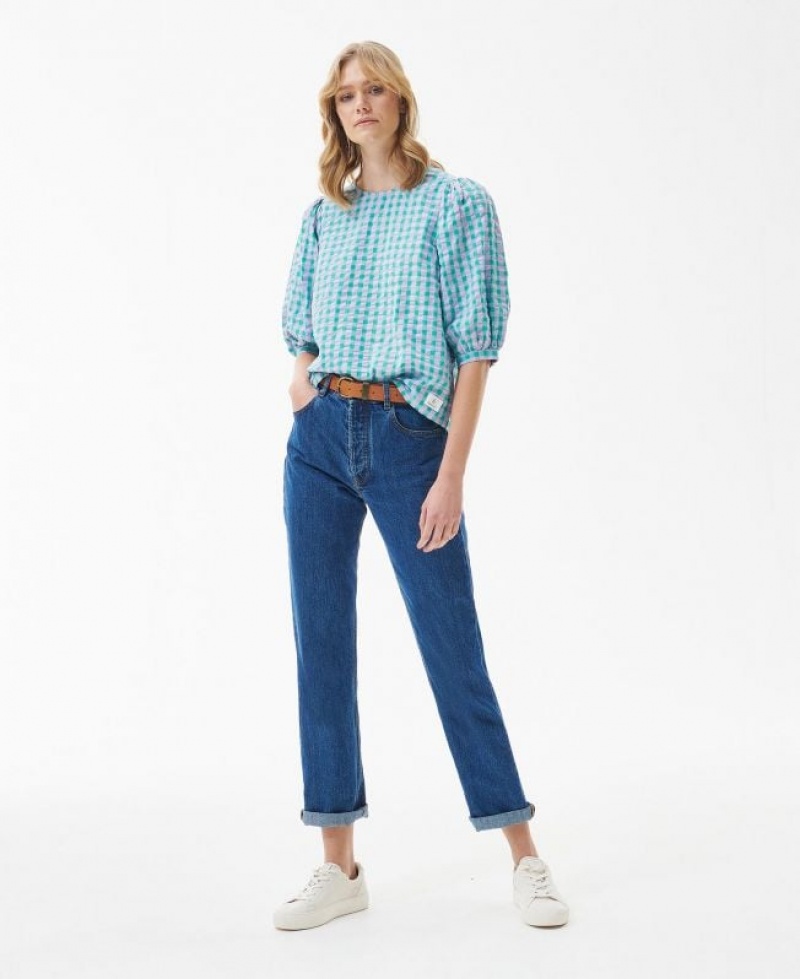 Light Blue Women Barbour Geranium Blouses | US-8564KILQO