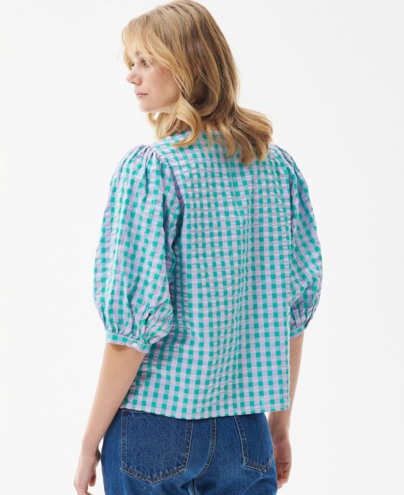 Light Blue Women Barbour Geranium Blouses | US-8564KILQO