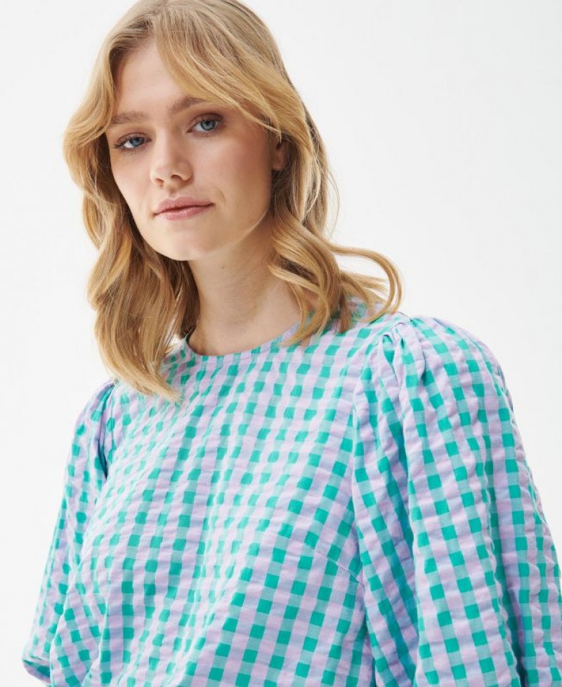 Light Blue Women Barbour Geranium Blouses | US-8564KILQO