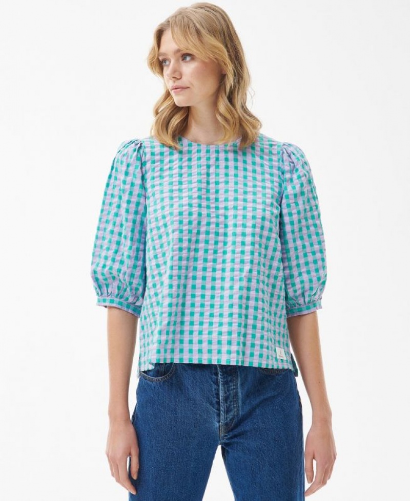 Light Blue Women Barbour Geranium Blouses | US-8564KILQO