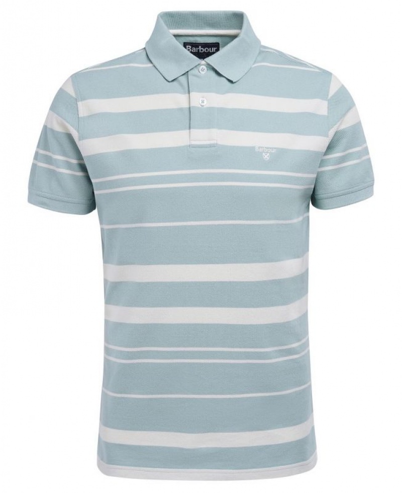 Light Blue / White Men Barbour Halden Polo Shirt | US-1382KTDXU